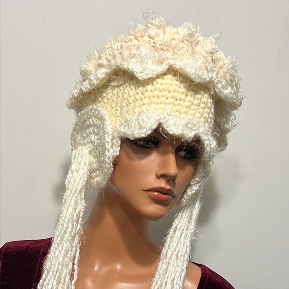 Cream Knit Winter Hat with Ear Flaps